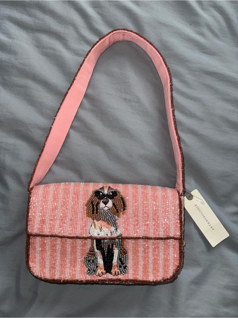 Anthropologie Beaded Dog Shoulder Bag New with Tags